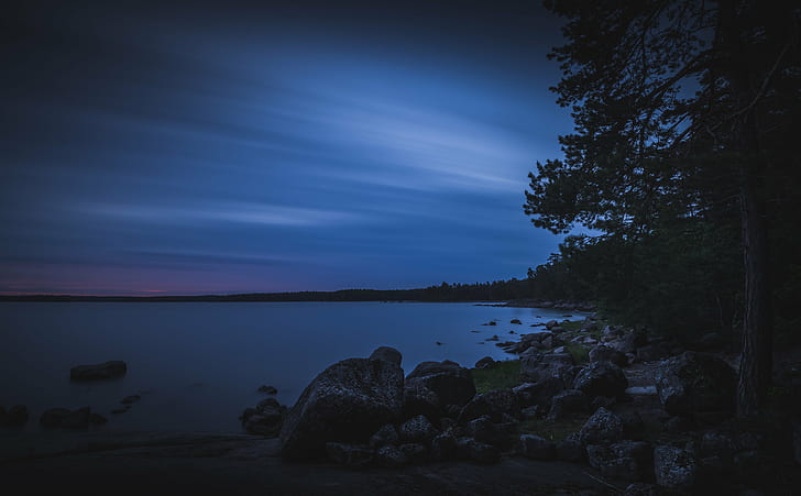 landscape photo of a shoreline, Night, nikon  d600, nikkor, 35mm