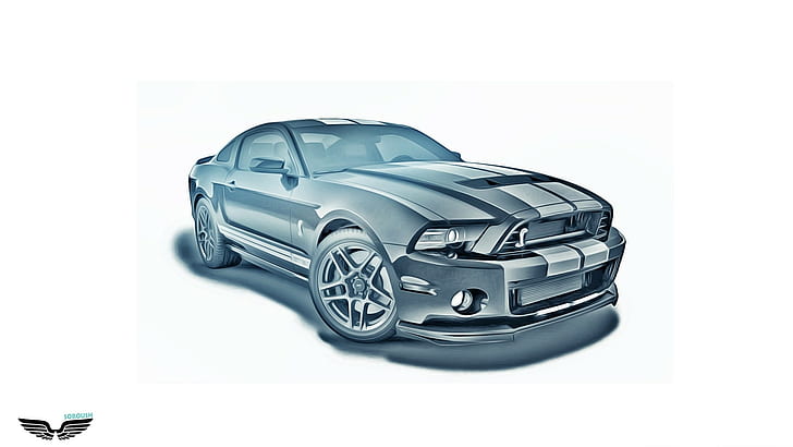 Ford Mustang Shelby Cobra GT500 Sketch Drawing White HD, cars, HD wallpaper