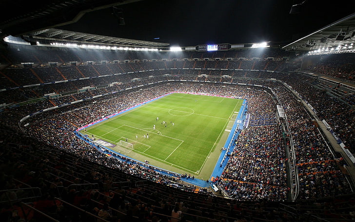 green soccer field, Santiago Bernabeu Stadium, Real Madrid, Spain, HD wallpaper