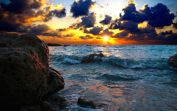 body of water, coast, sky, sea, sunset, beauty in nature, cloud - sky, HD wallpaper