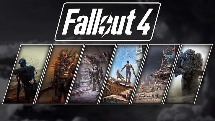 Fallout 4 poster, collage, video games, text, glass - material