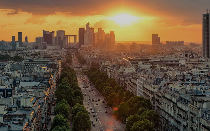 Cities, Paris, La Défense, Sunset
