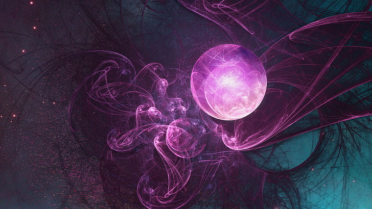 purple planet emitting cosmic lights wallpaper, space, fractal