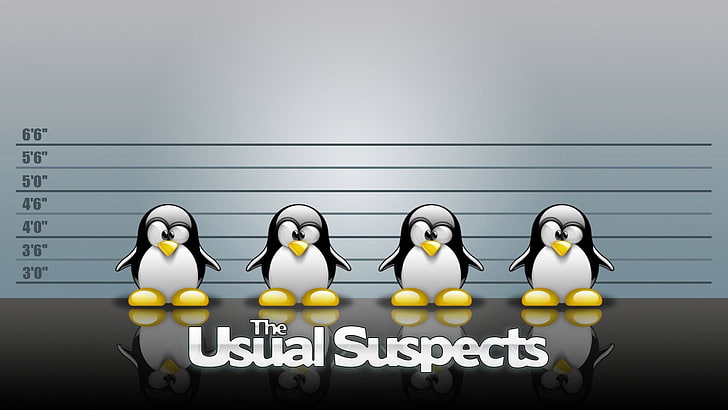 The Usual Suspects poster, Linux, Tux, gray, communication, studio shot, HD wallpaper