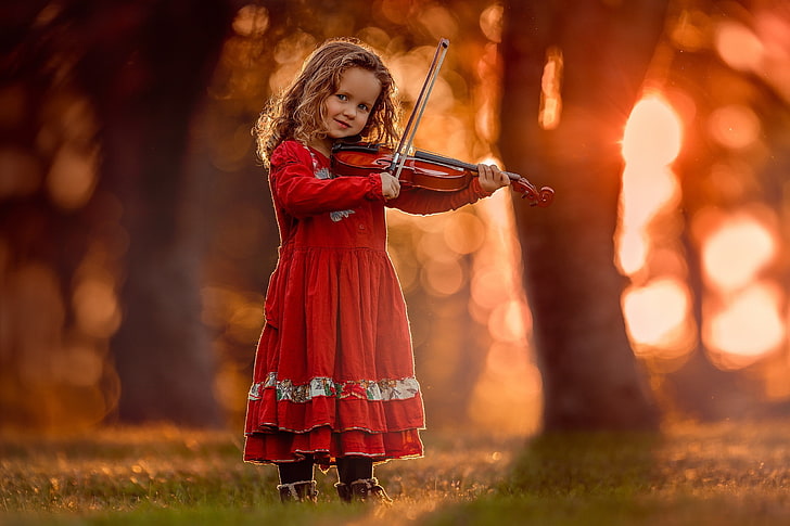 photography, children, happy, music, one person, violin, dress, HD wallpaper