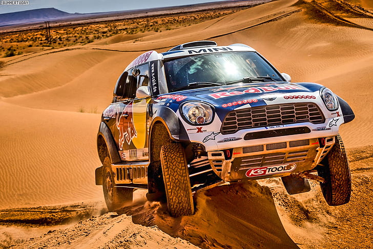 Rally, Mini Cooper, desert, car, racing, vehicle, HD wallpaper
