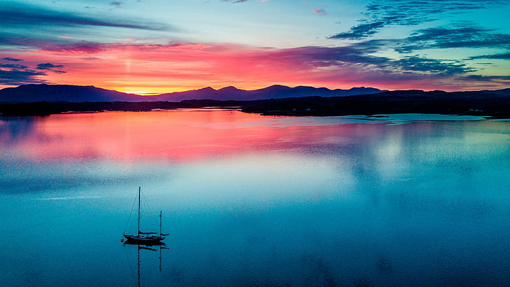 lake, sailboat, sunrise, dawn, loch creran, barcaldine, argyll, HD wallpaper