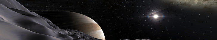 outer space illustration, Space Engine, planet, stars, triple screen