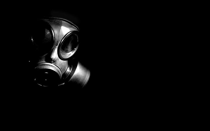 grayscale photo of gas mask, Sci Fi, Nuclear, copy space, close-up