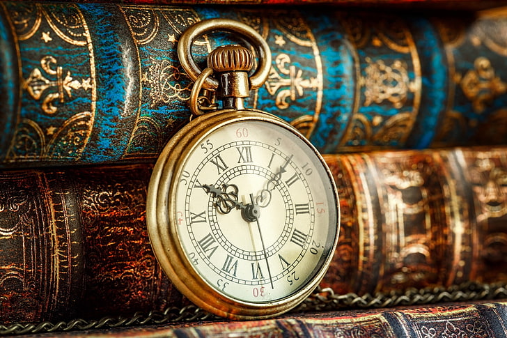 pocket watch, books, Others, antique, time, clock, indoors, HD wallpaper