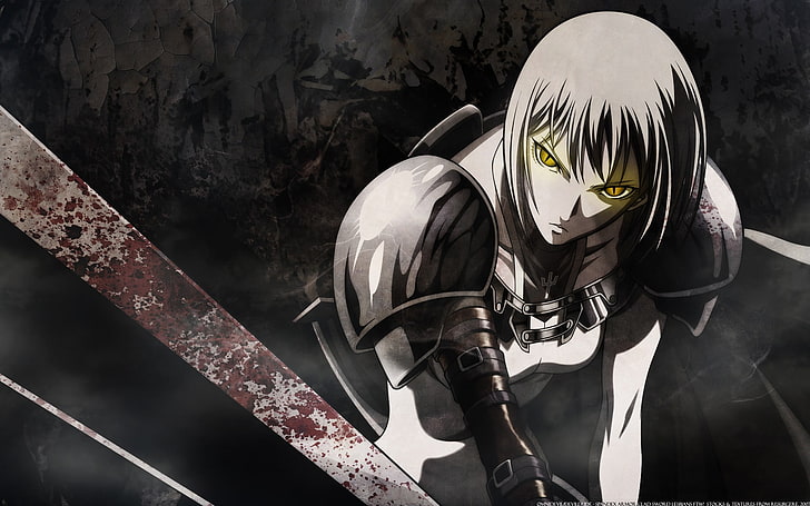 man anime wearing black and white top illustration, Claymore (anime)