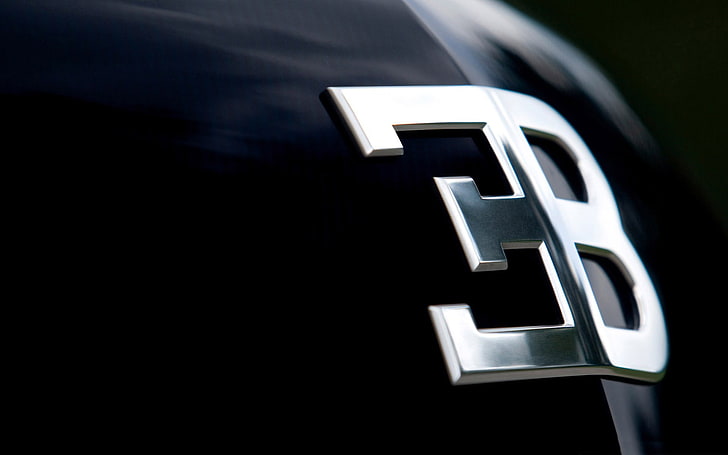 bugatti logo-Brand advertising HD wallpaper, chrome-colored EB emblem