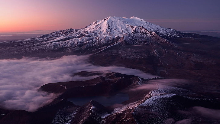 mountain, mountainous landforms, sky, volcano, ruapehu, dawn, HD wallpaper