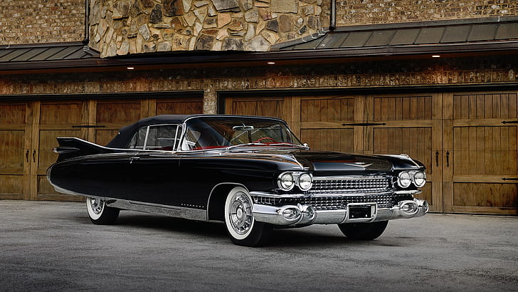 black car, cadillac eldorado, vintage car, 1959, classic car, HD wallpaper