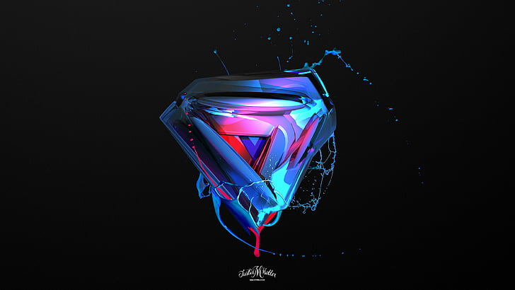 diamond-shaped blue illustration, Triangle, Neon, Splash, Dark background