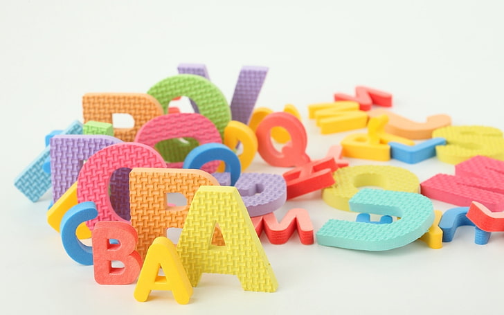 assorted-color alphabet toys, letters, many, multi-colored, development
