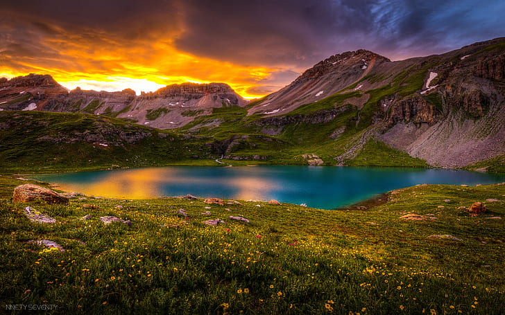 Colorado Ice Lake San Juan National Forest Rocky Mountains Sunset Orange Clouds Meadow Wild Flowers Spring Landscape 1920×1200
