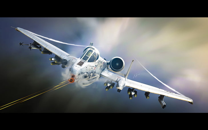 white aircraft, Fairchild Republic A-10 Thunderbolt II, artwork
