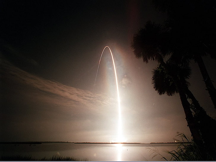 rocket, water, sky, tree, tranquility, sea, beauty in nature