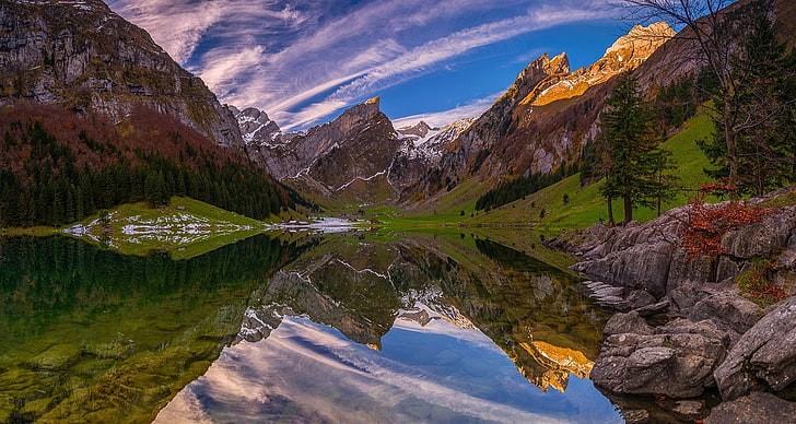 landscape, photography, nature, lake, mountains, reflection, HD wallpaper