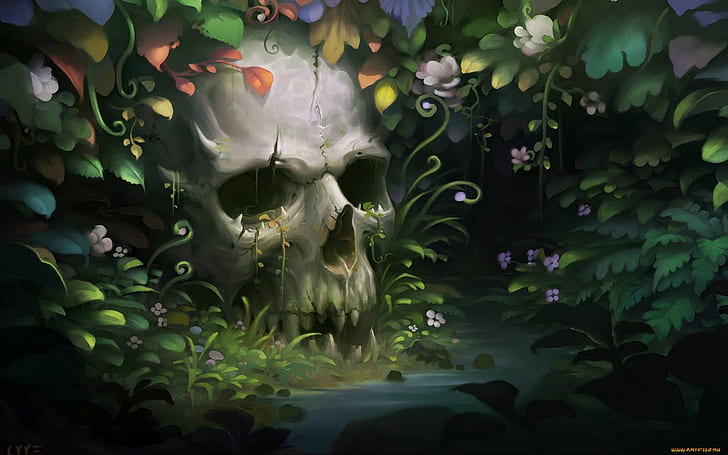 1920x1200 px artwork fantasy Art plants skull Nature Deserts HD Art