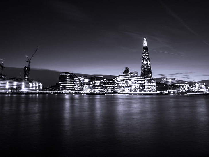 lighted high rise buildings, The Shard, 60mm, London, Olympus E-3, HD wallpaper