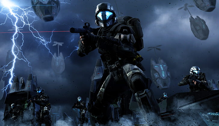 video games, futuristic armor, Halo, Halo 3: ODST, submachine gun, HD wallpaper