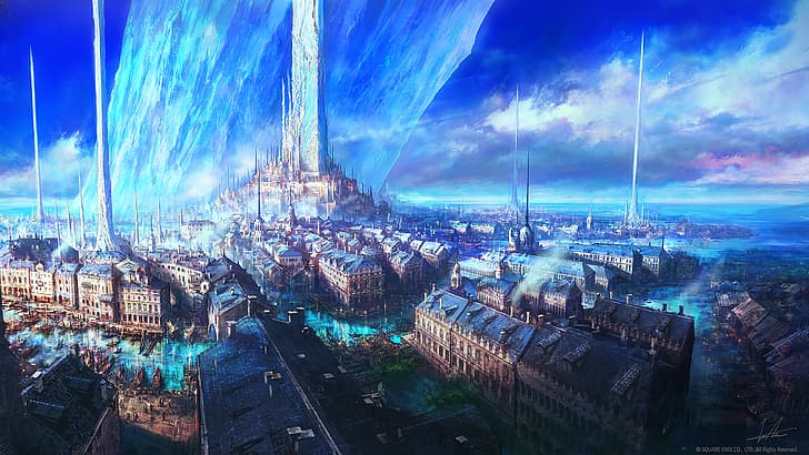 video games, Final Fantasy XVI, crystal, castle, sky, river, HD wallpaper