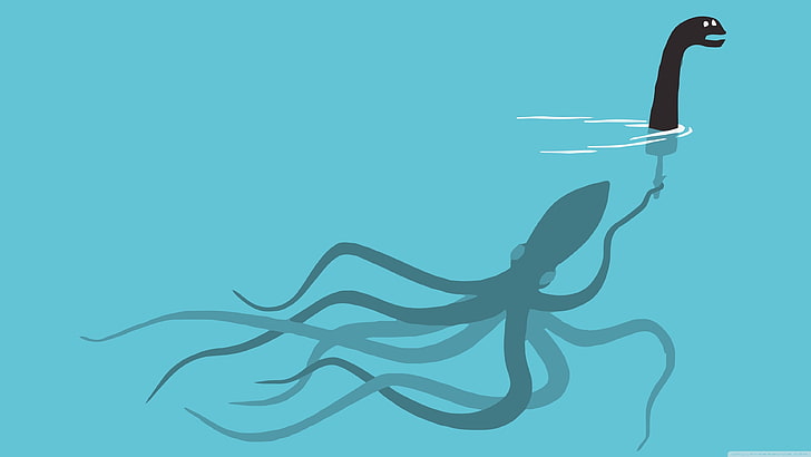 black octopus illustration, squids, Loch Ness Monster, creature, HD wallpaper
