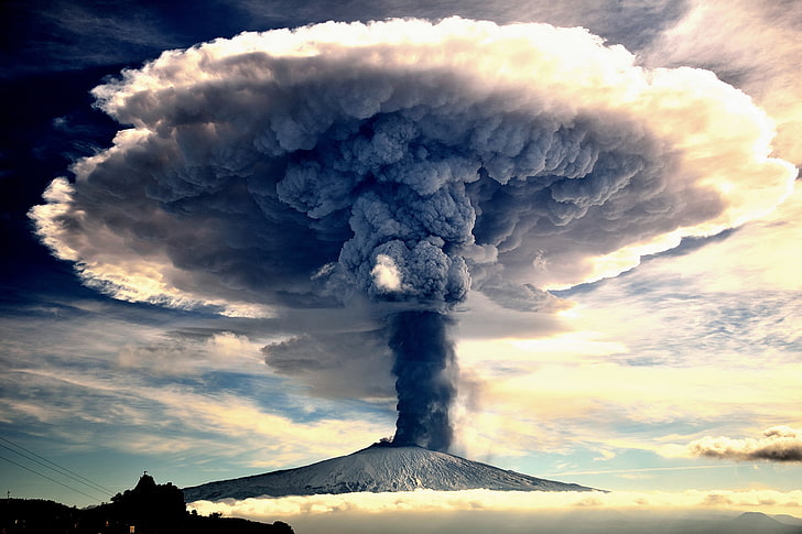 volcano eruption, eruptions, nature, sky, cloud - sky, erupting, HD wallpaper