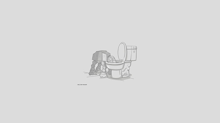 Star Wars AT-AT drinking from toilet bowl, gray background, simple background