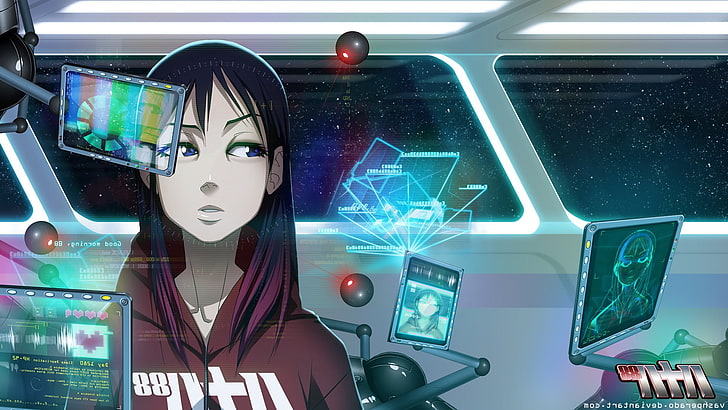 88 Girl, Anime Girls, cyberpunk, Futuristic, Interfaces, Original Characters, HD wallpaper