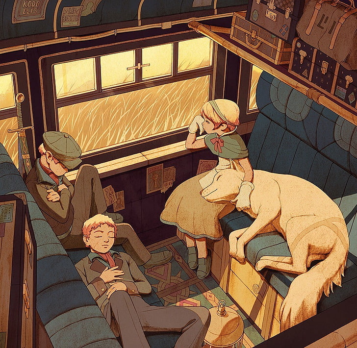 HD wallpaper: dog sleeping on the lap of the owner illustration, cartoon,  train | Wallpaper Flare