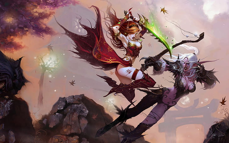 world of warcraft blood elf cgi night elf game cg 1920x1200  Video Games World of Warcraft HD Art, HD wallpaper