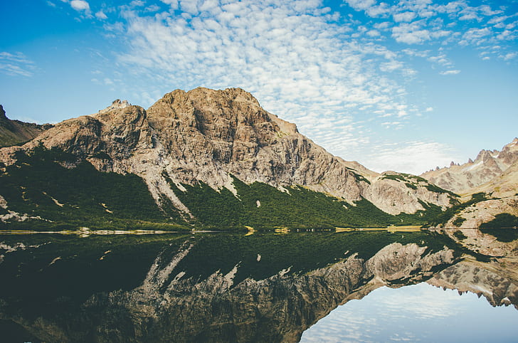 mountains, landscape, nature, lake, water, reflection, clouds, HD wallpaper