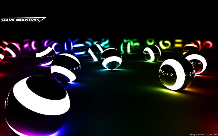 black and blue LED light, balls, digital art, colorful, render