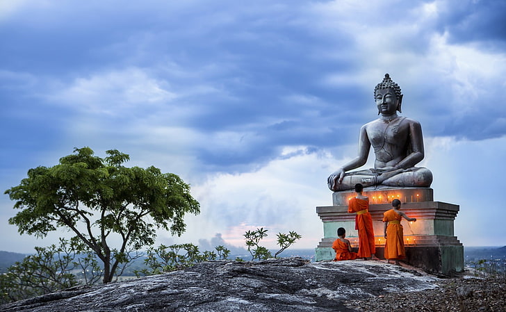 HD wallpaper: monks, Thailand, cloud - sky, statue, sculpture, art and  craft | Wallpaper Flare