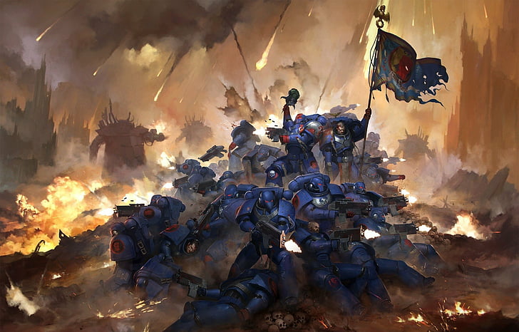 Warhammer, Warhammer 40K, Armor, Battle, Flag, Space Marine, HD wallpaper