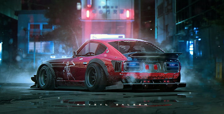 Datsun 240Z, render, RS Watanabe, car, JDM, artwork, Khyzyl Saleem, HD wallpaper