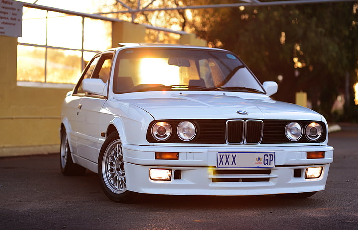 white BMW E30 coupe, front, car, land Vehicle, transportation, HD wallpaper