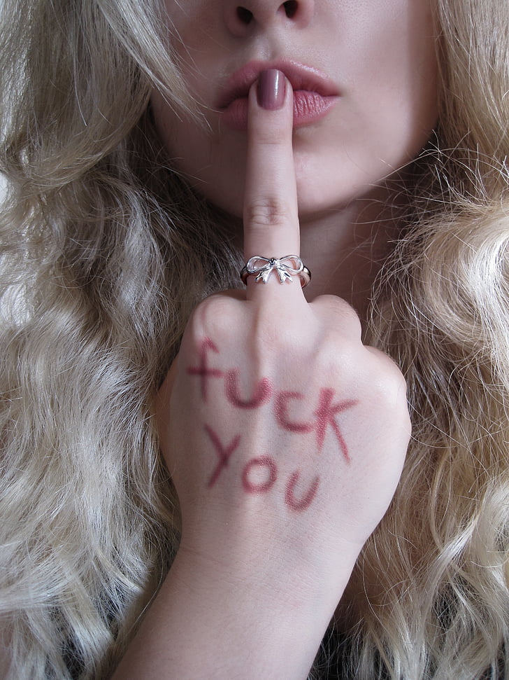 face, fuck-you, hand, kiss, lips, lipstick, middle-finger, mouth, HD wallpaper