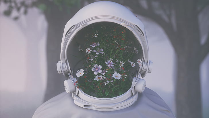 Sci Fi, Astronaut, Flower, Manipulation, HD wallpaper