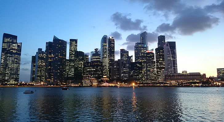 cityscape over body of water, Singapore, Asia, building exterior