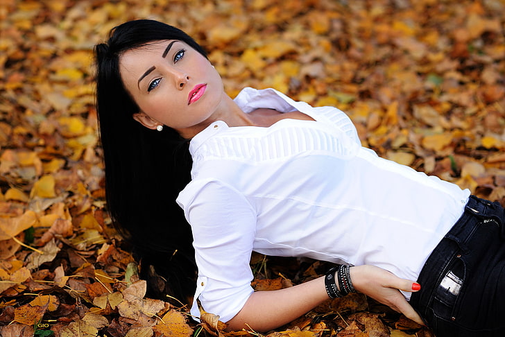 Giovanni Zacche, 500px, leaves, makeup, women, young adult, HD wallpaper