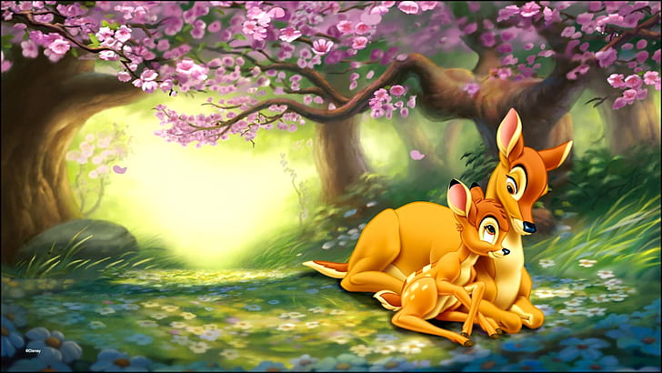 Deer Bambi And Bambi’s Mother Disney Cartoon Image For Hd Wallpaper 1920×1080, HD wallpaper
