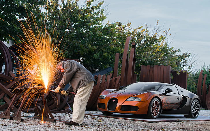 Bugatti Veyron Math Equations Sparks Welding HD, cars, HD wallpaper