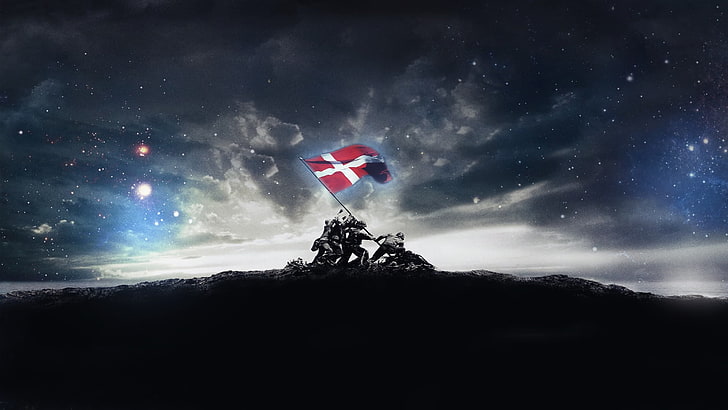 flag of Norway, nature, sky, stars, night, night sky, cloud - sky, HD wallpaper