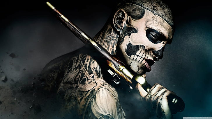 HD wallpaper: private tattoo rico the zombie gun, adult, portrait, fear,  horror | Wallpaper Flare