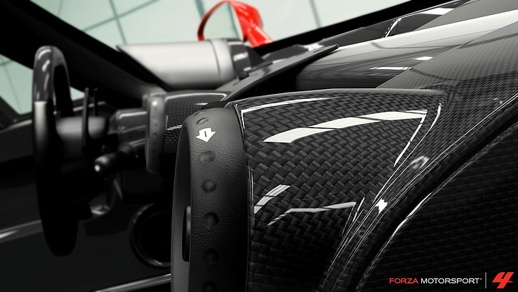 black vehicle interior, Forza Motorsport 4, car interior, video games, HD wallpaper
