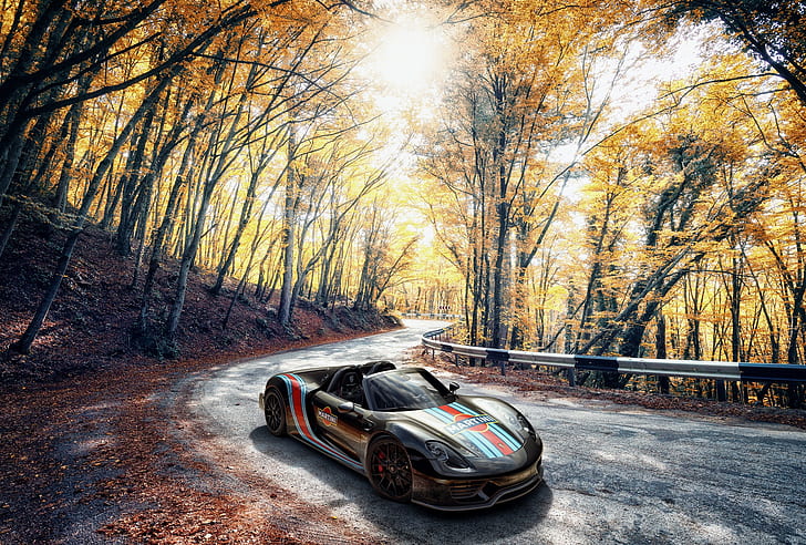 Porsche, Spyder, 918, Autumn, Martini, VAG, HD wallpaper